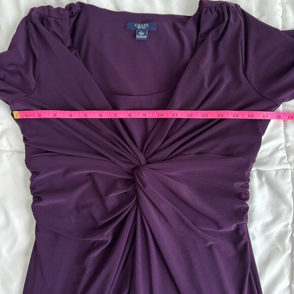 Chaps Women's Deep Purple Dress Front Twist Detail 3/4 length sleeve Size Large - Picture 6 of 8